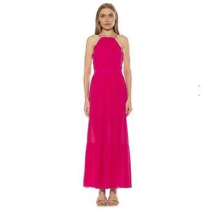 Alexia Admor Kira Ruffle halter maxi dress size 12 pink